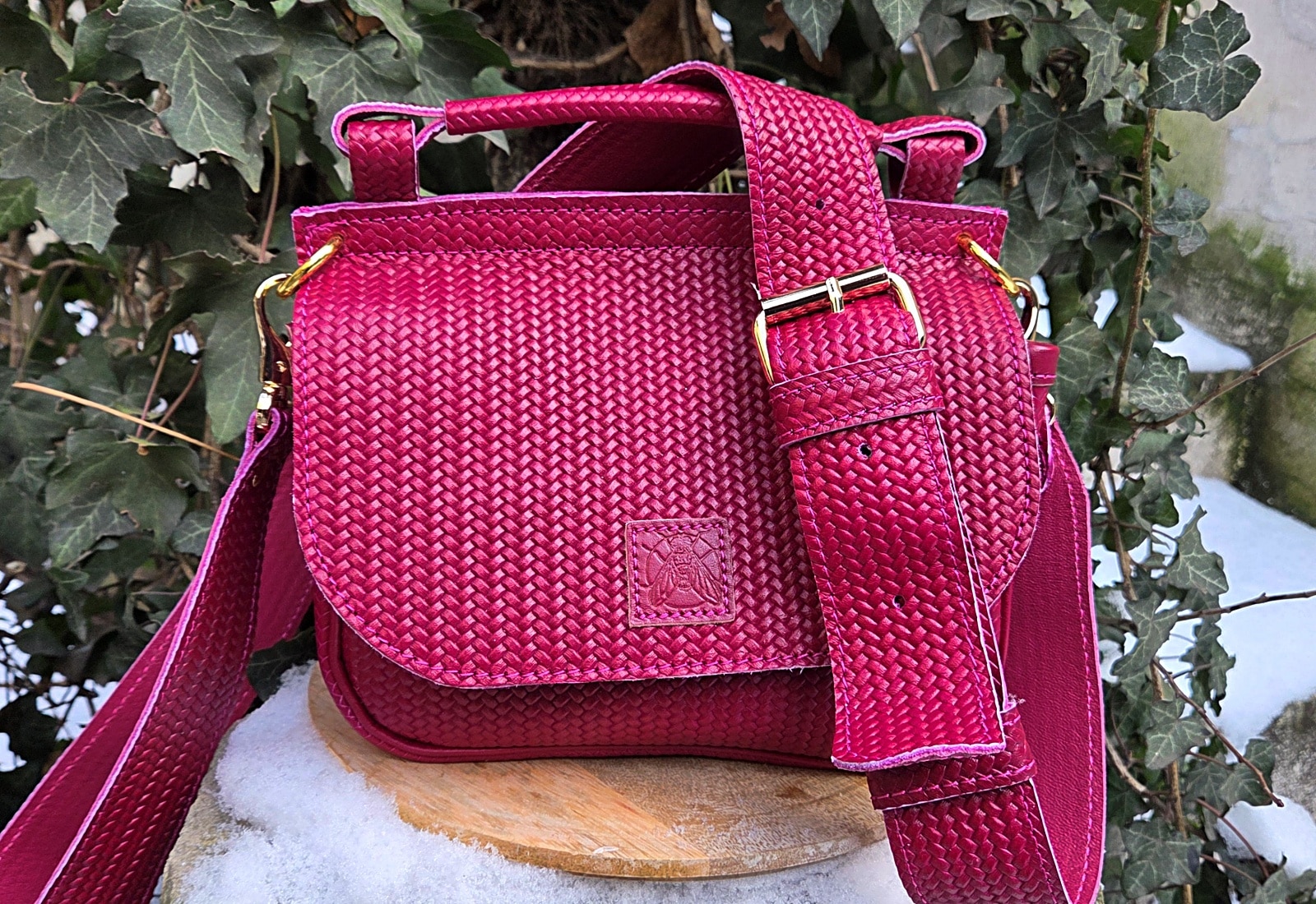 Polska torebka skórzana Greta buraczek plecionka