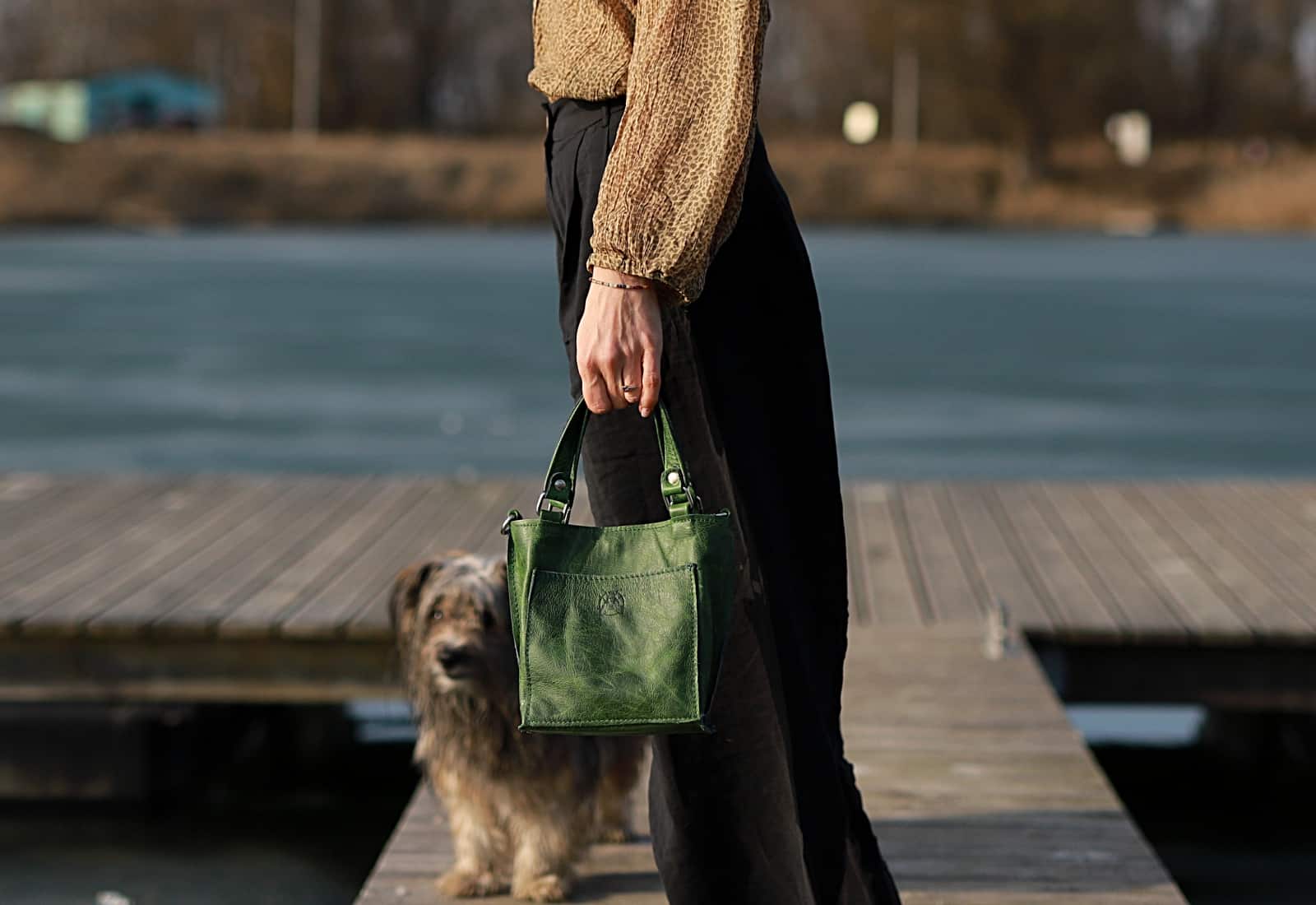 Polska torebka skórzana Audrey zielone lico